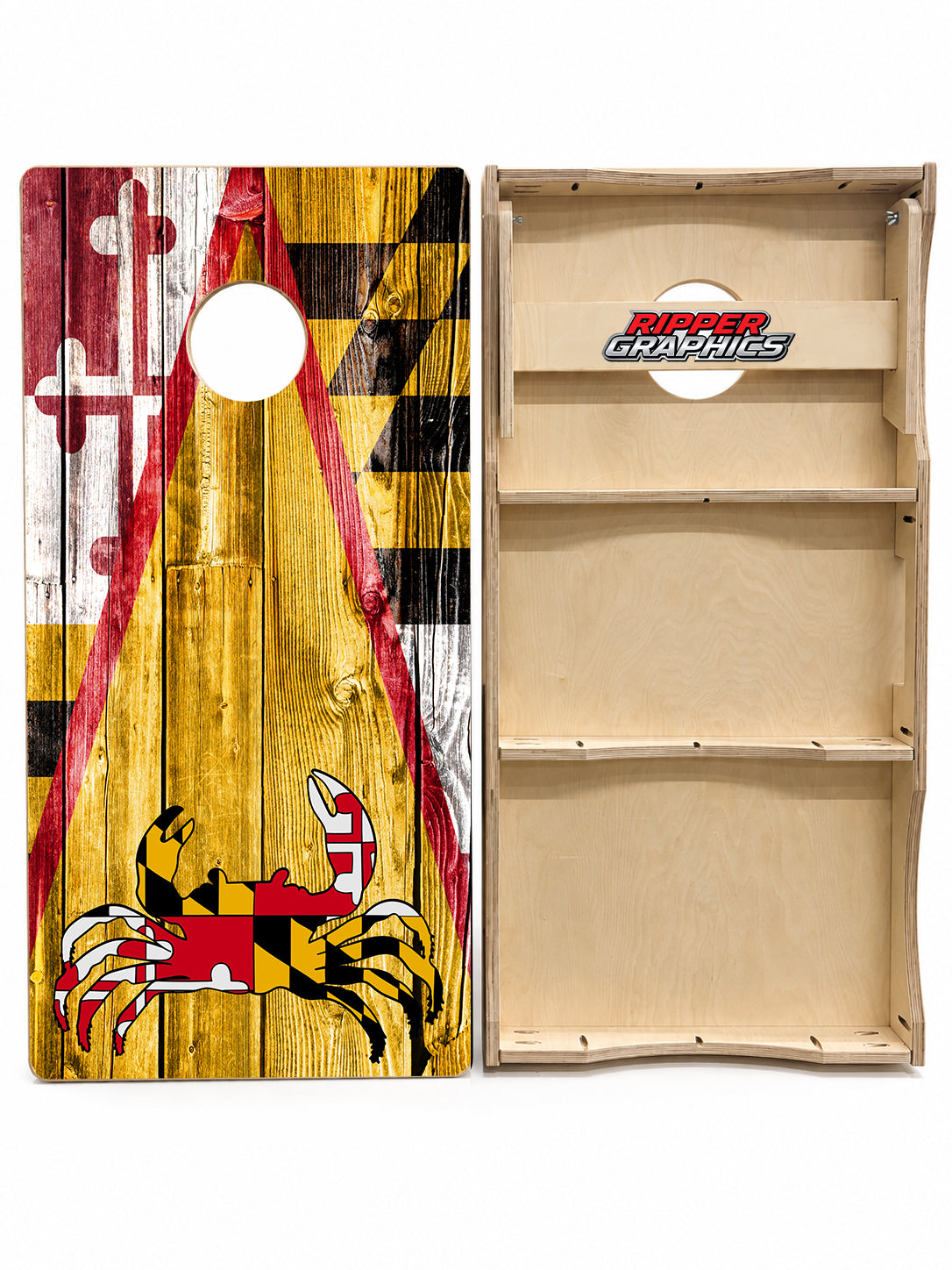 Maryland Crab Themed Barnwood Cornhole Design