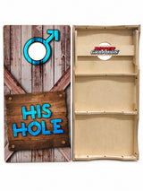 His Hole Her Hole Barnwood Cornhole Design