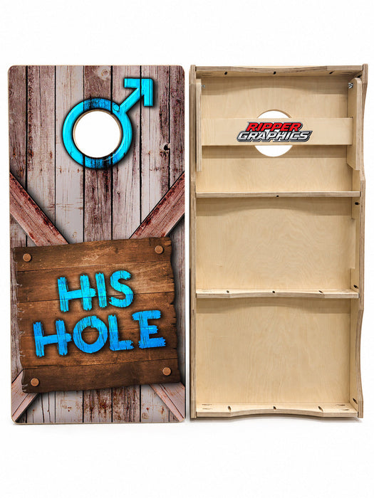 His Hole Her Hole Barnwood Cornhole Design