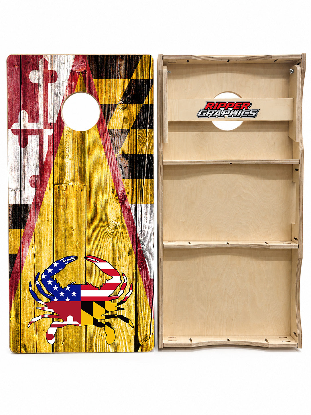 Maryland Flag American Flag Crab Barnwood Cornhole Design