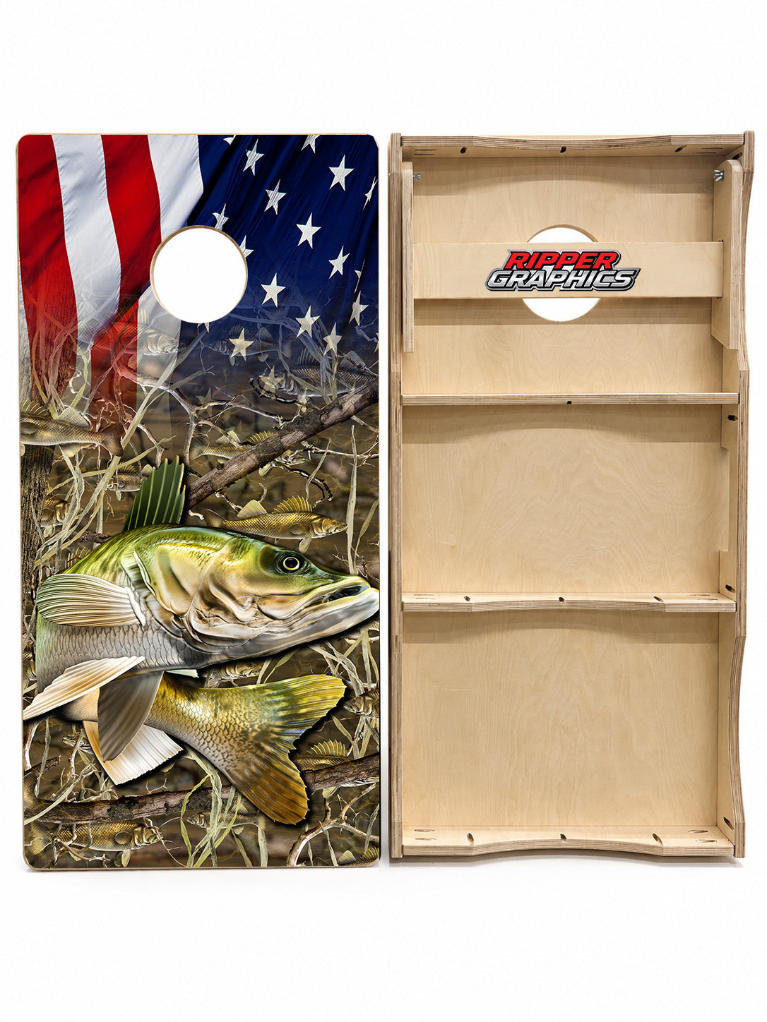 Walleye American Flag Cornhole Design