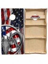 American Deer Hunt Flag Cornhole Design