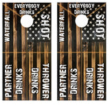Rustic Flag Drinking Game Cornhole Design