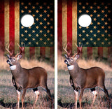 American Flag White Tail Deer Cornhole Design