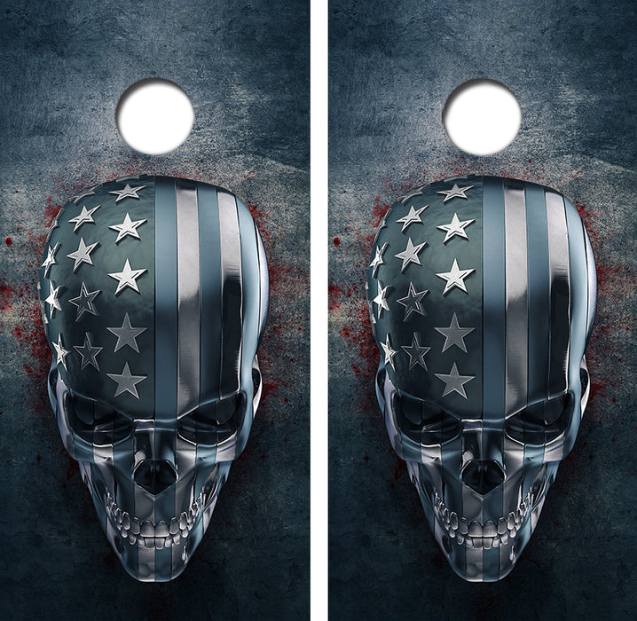 Chrome Skull American Flag Cornhole Design