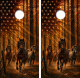Wild Horses American Flag Cornhole Design