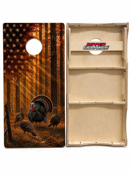 Wild Turkey American Flag Cornhole Design