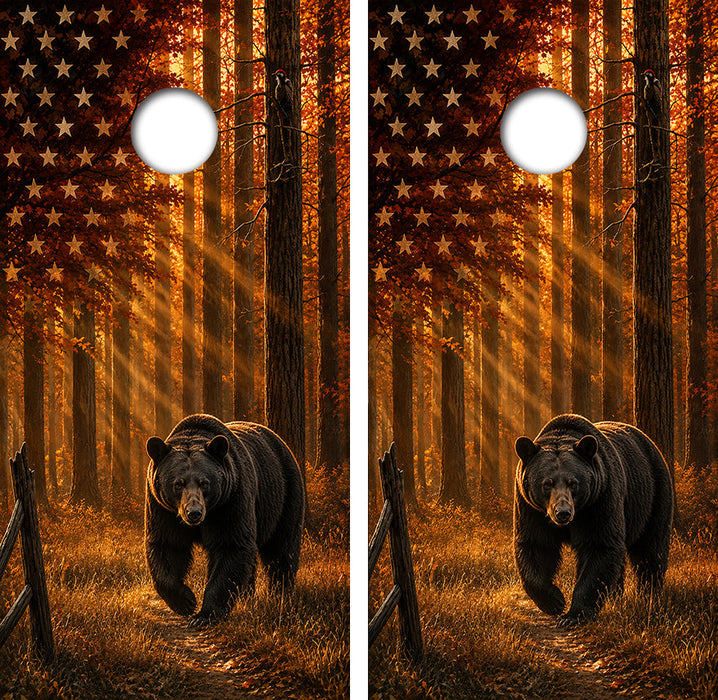 Black Bear American Flag Cornhole Design