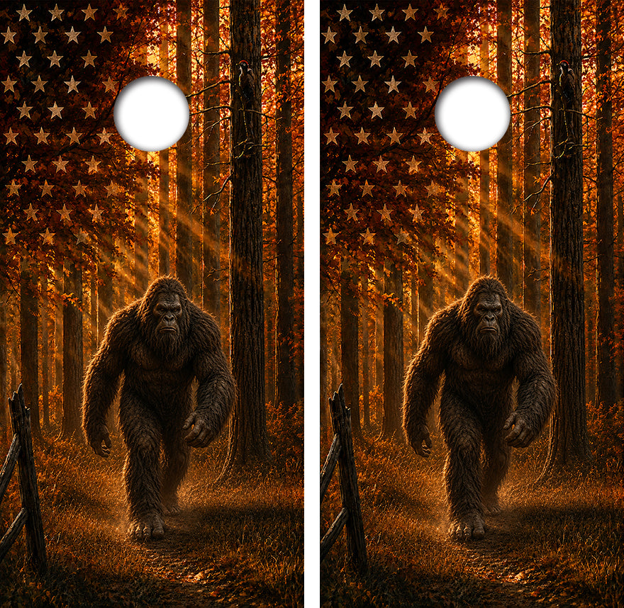 Sasquatch Big Foot American Flag Cornhole Design