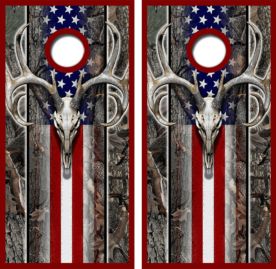 Deer Skull American Flag Cornhole Design