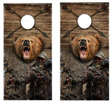 Bow Hunter With Bear Cornhole Design