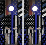 Blue Lives Matter Punisher Skull Cornhole Design