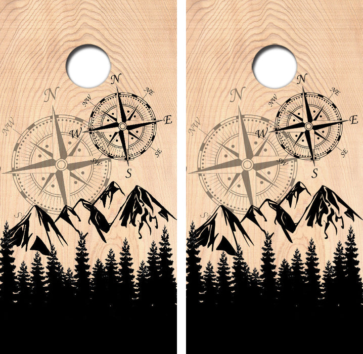 Hiking Camping Compass Cornhole Design