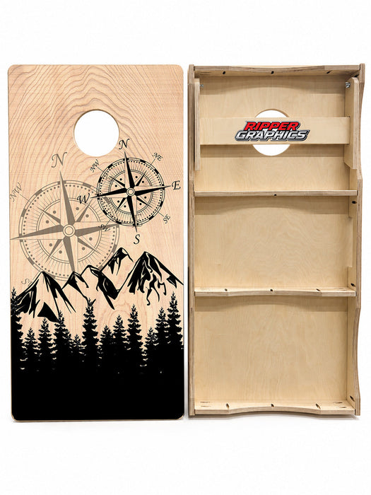 Hiking Camping Compass Cornhole Design