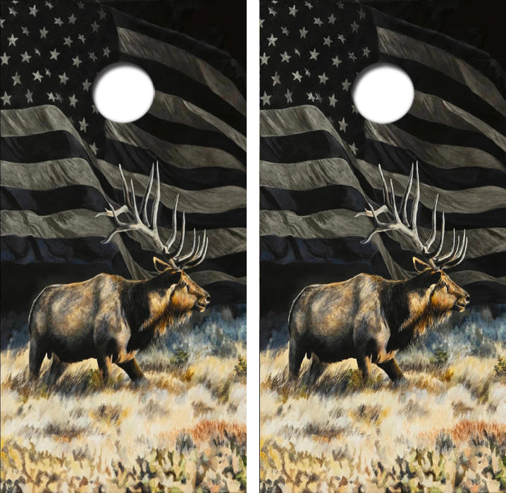 Bull Elk American Flag Cornhole Design