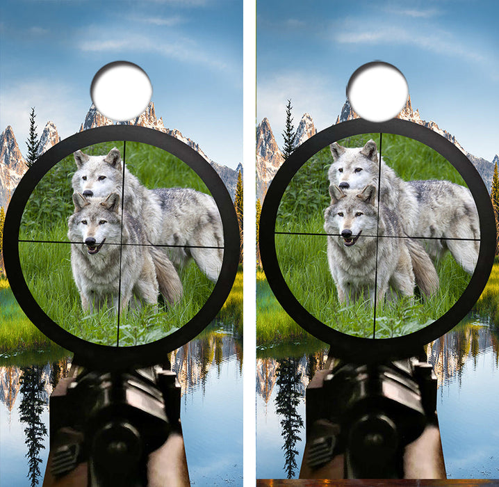 Hunting Wolves Cornhole Design
