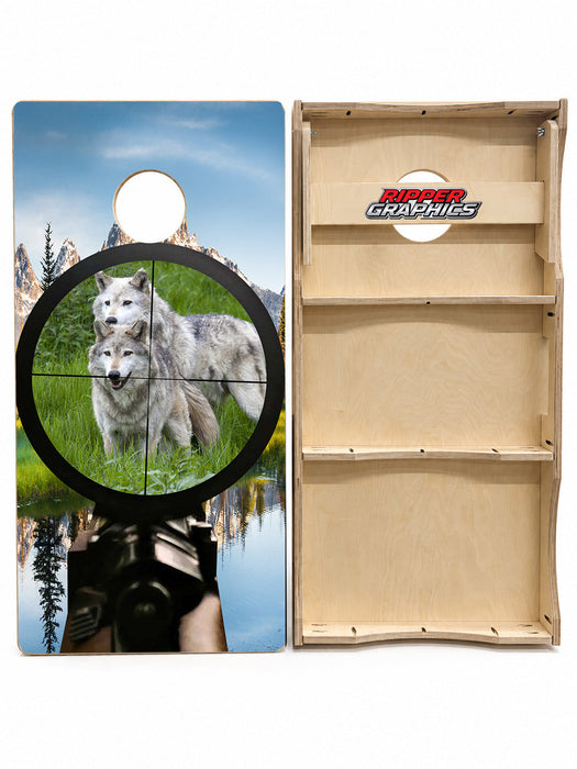 Hunting Wolves Cornhole Design