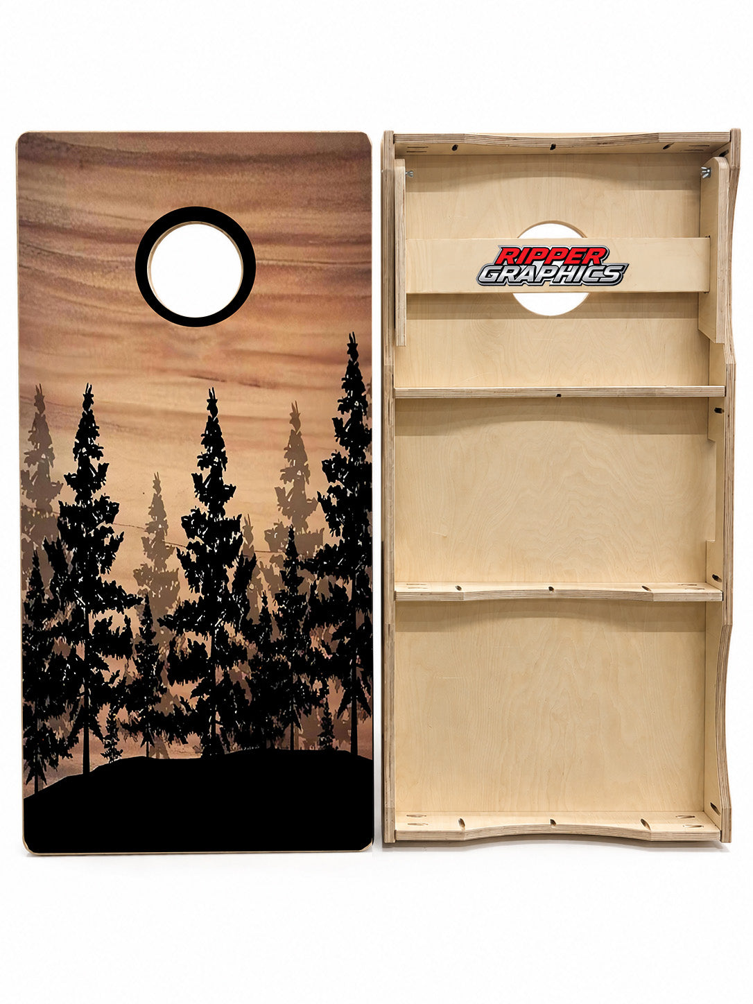 Rustic Pine Forest Cornhole Design
