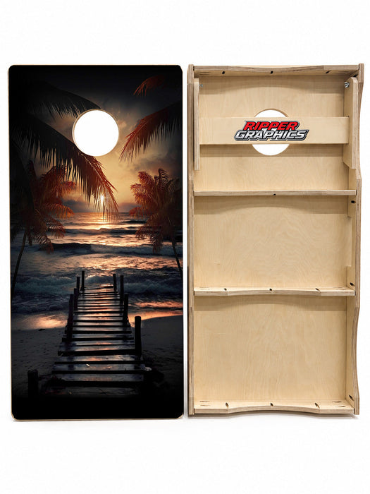 Moon Lit Pier Cornhole Design