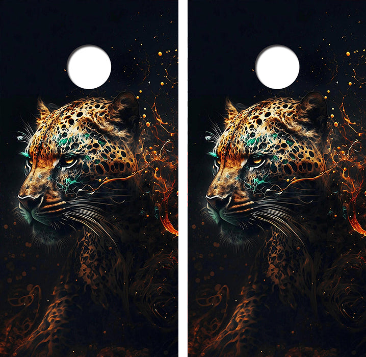 Gold Teal Panther Cornhole Design