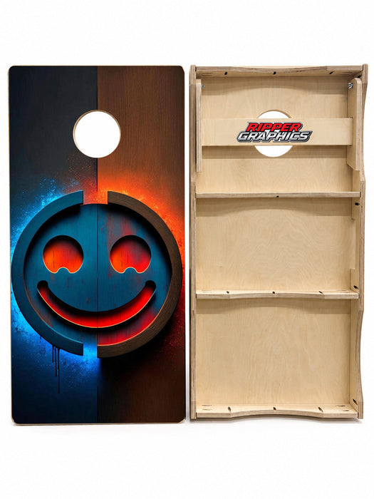 Happy Wooden Face Cornhole Design