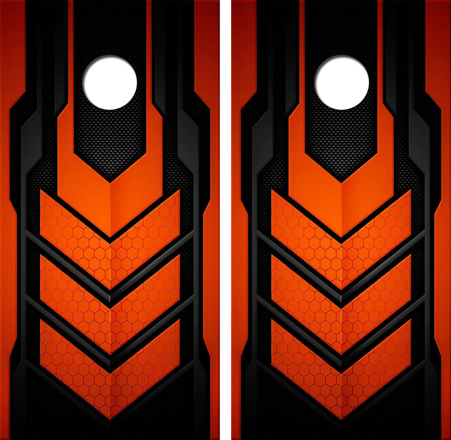 Orange Black Honeycomb Cornhole Design
