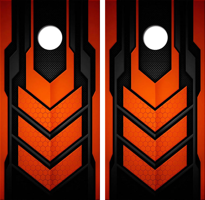 Orange Black Honeycomb Cornhole Design
