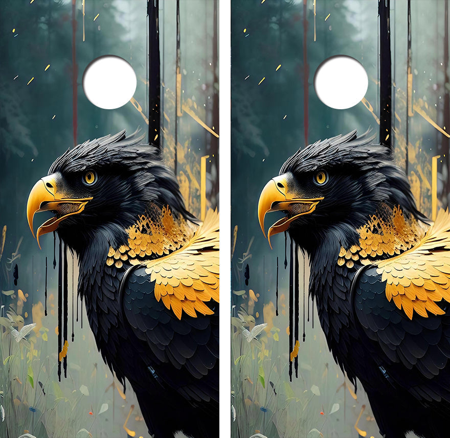 Black Gold Raven Cornhole Design