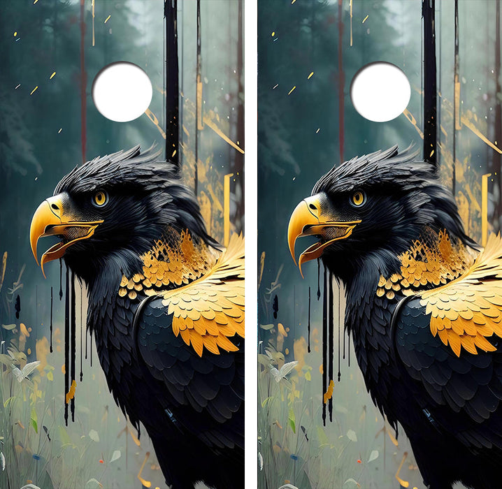 Black Gold Raven Cornhole Design