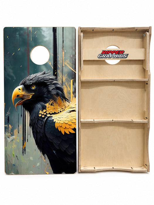 Black Gold Raven Cornhole Design