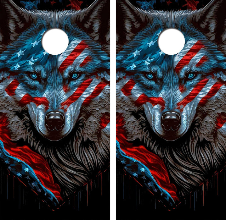Wolf American Flag Cornhole Design
