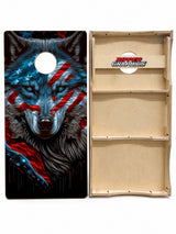 Wolf American Flag Cornhole Design