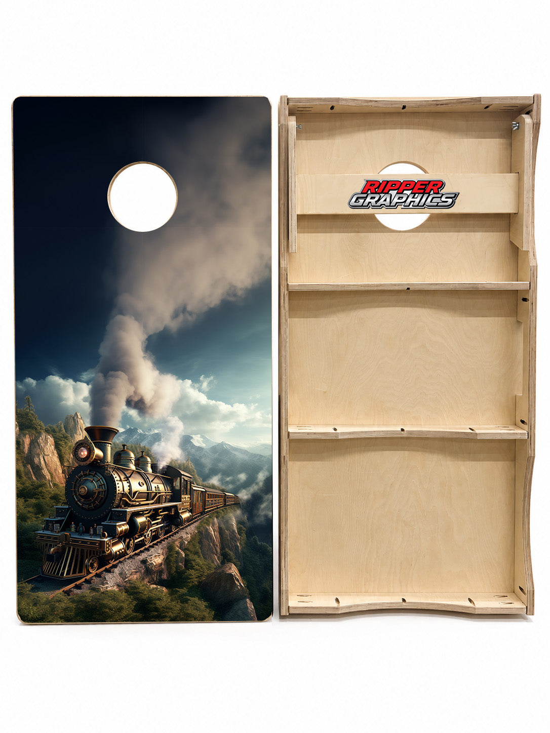 Steam Punk Style Train Cornhole Design