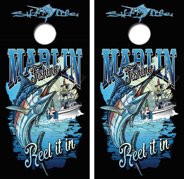 Marlin Fishing Reel It In Cornhole Design
