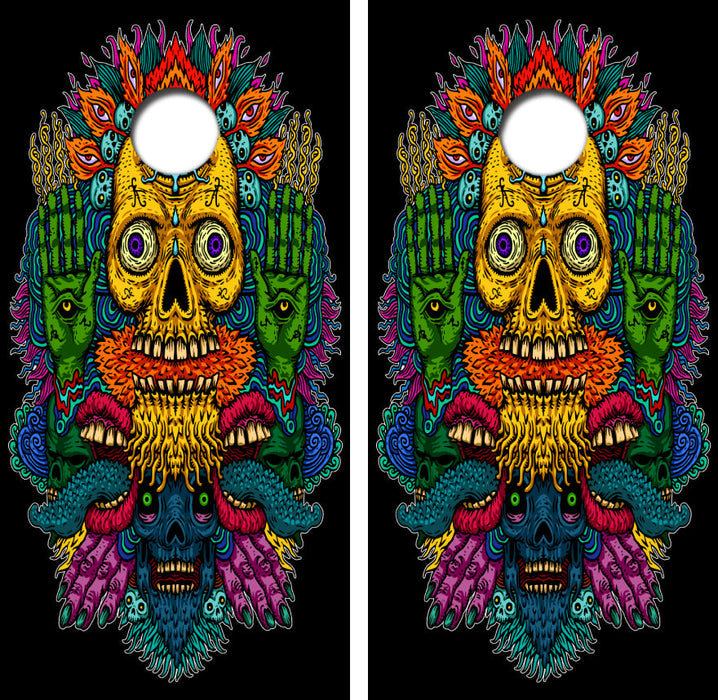 Psychedelic Skulls Cornhole Design