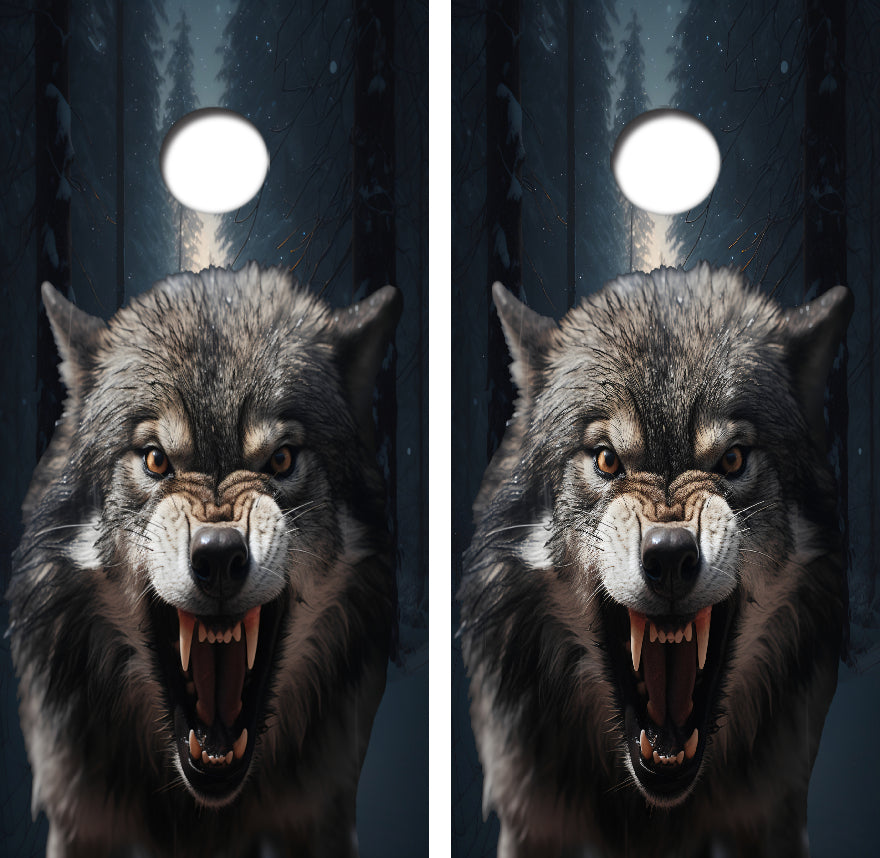 Angry Snarling Timber Wolf Cornhole Design