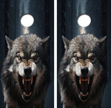 Angry Snarling Timber Wolf Cornhole Design
