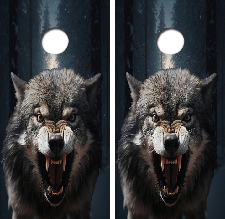 Angry Snarling Timber Wolf Cornhole Design
