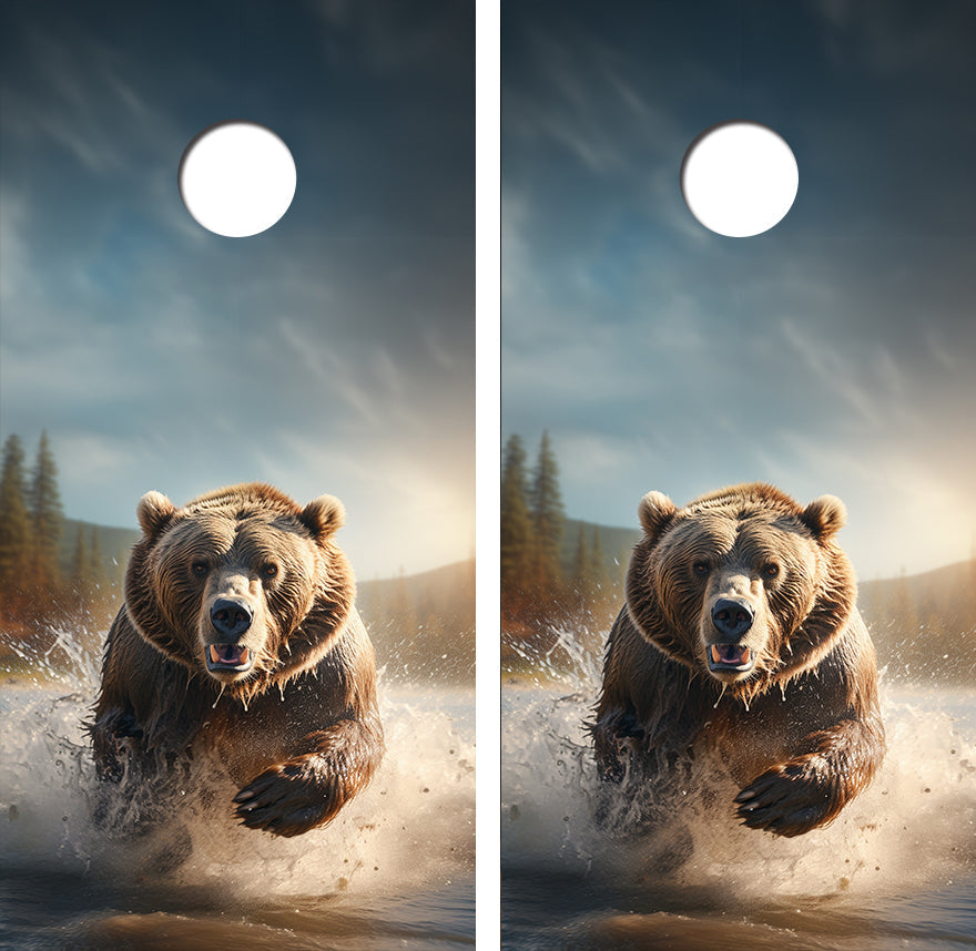 Charging Grizzly Bear Cornhole Design