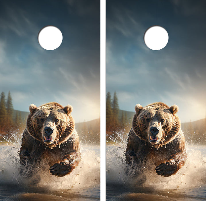Charging Grizzly Bear Cornhole Design