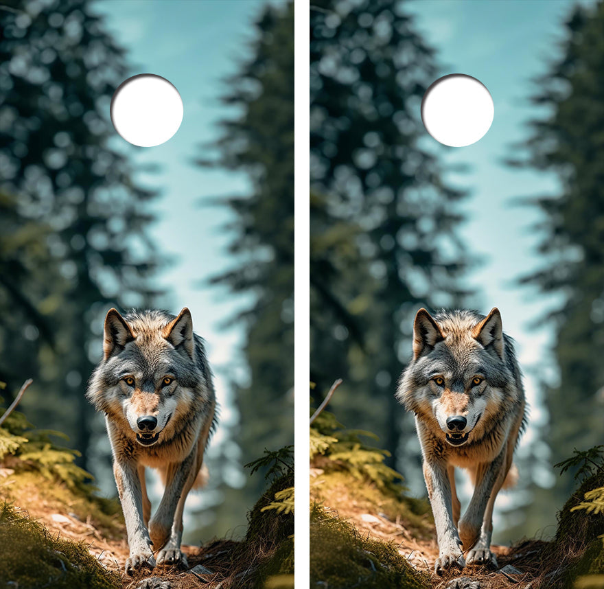 Hungry North American Wolf Cornhole Design