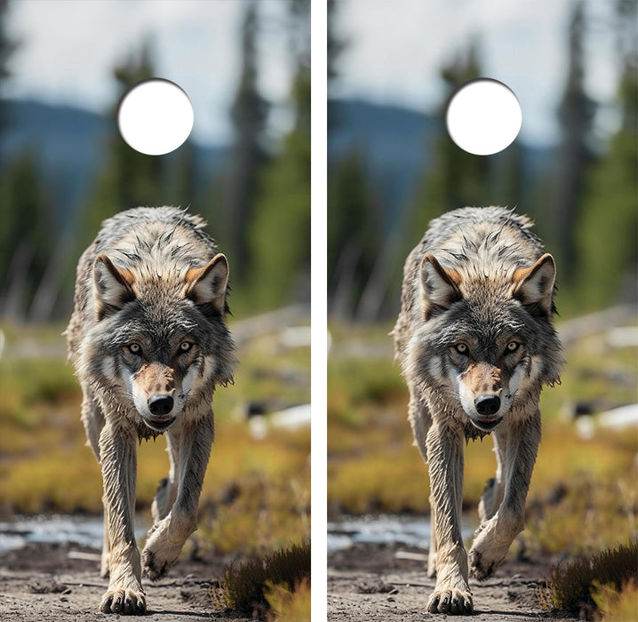 Hungry North American Wolf Cornhole Design