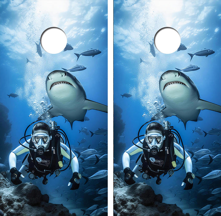 Swimming With Sharks Cornhole Design