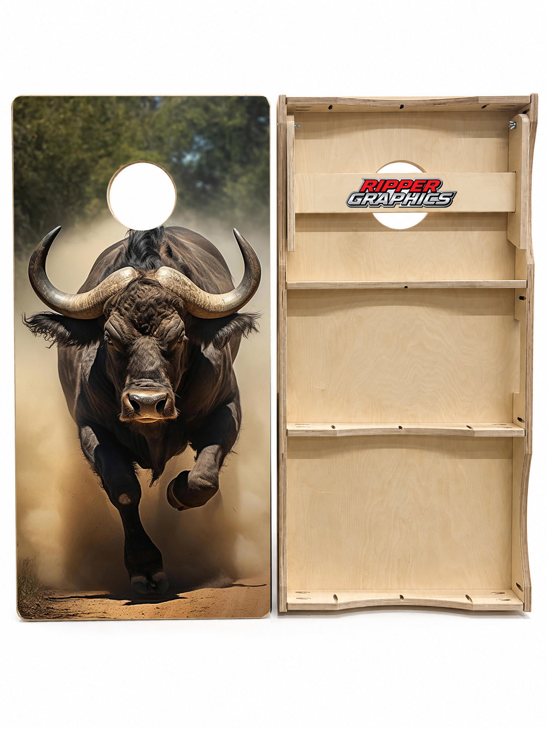 Charging African Cape Buffalo Cornhole Design