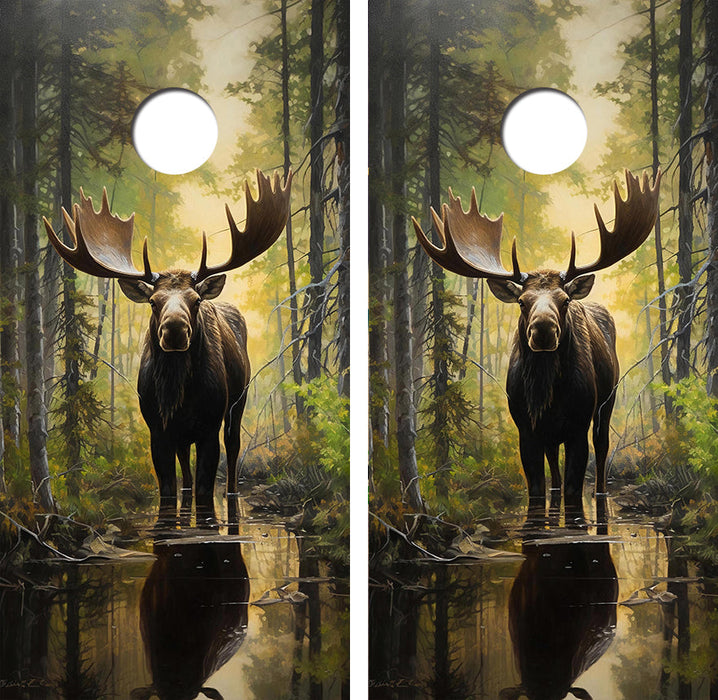 Bull Moose in Woods Cornhole Design