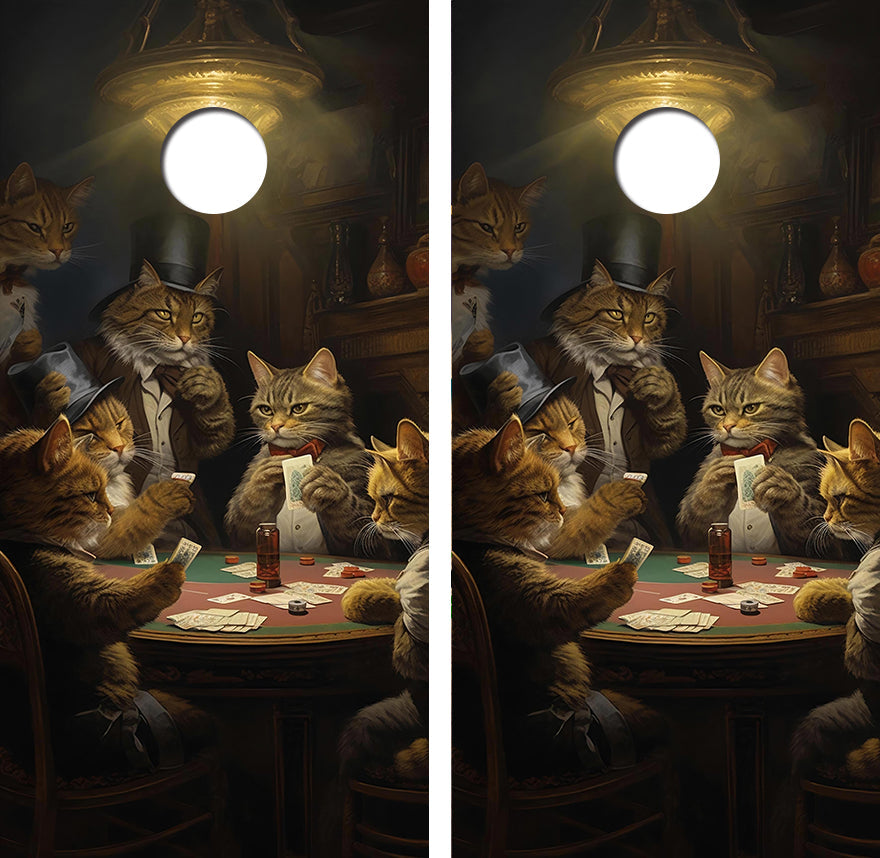 Cats Playing Poker Cornhole Design