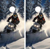 Snowmobiling in the Mountains Cornhole Design