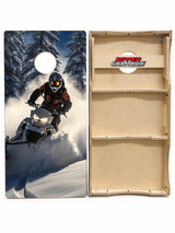 Snowmobiling in the Mountains Cornhole Design