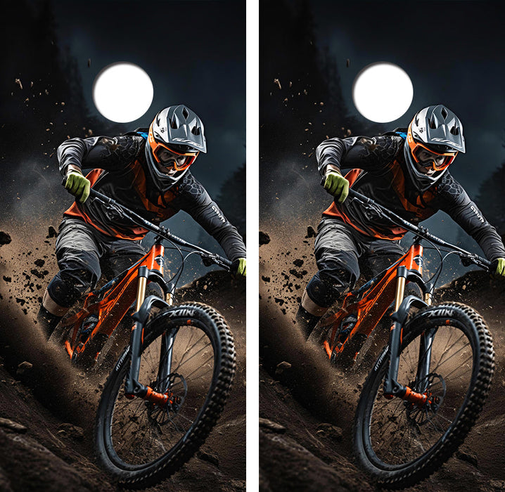 Downhill Mountain Bike Racer Cornhole Design