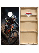 Downhill Mountain Bike Racer Cornhole Design